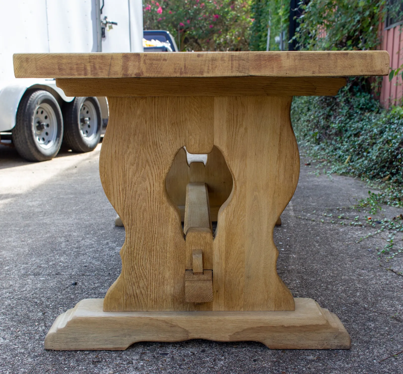 Antique Stripped French Oak Trestle Style Farm Table