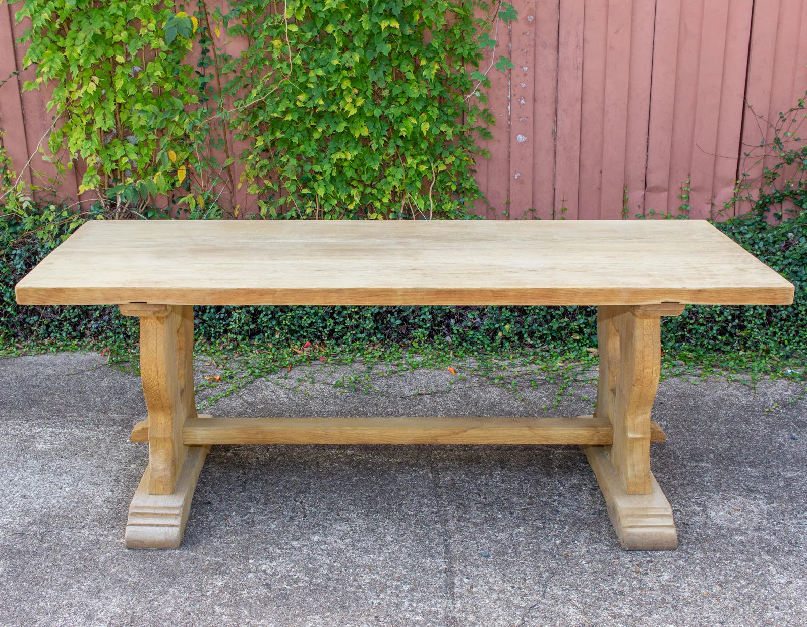 Antique Stripped French Oak Trestle Style Farm Table