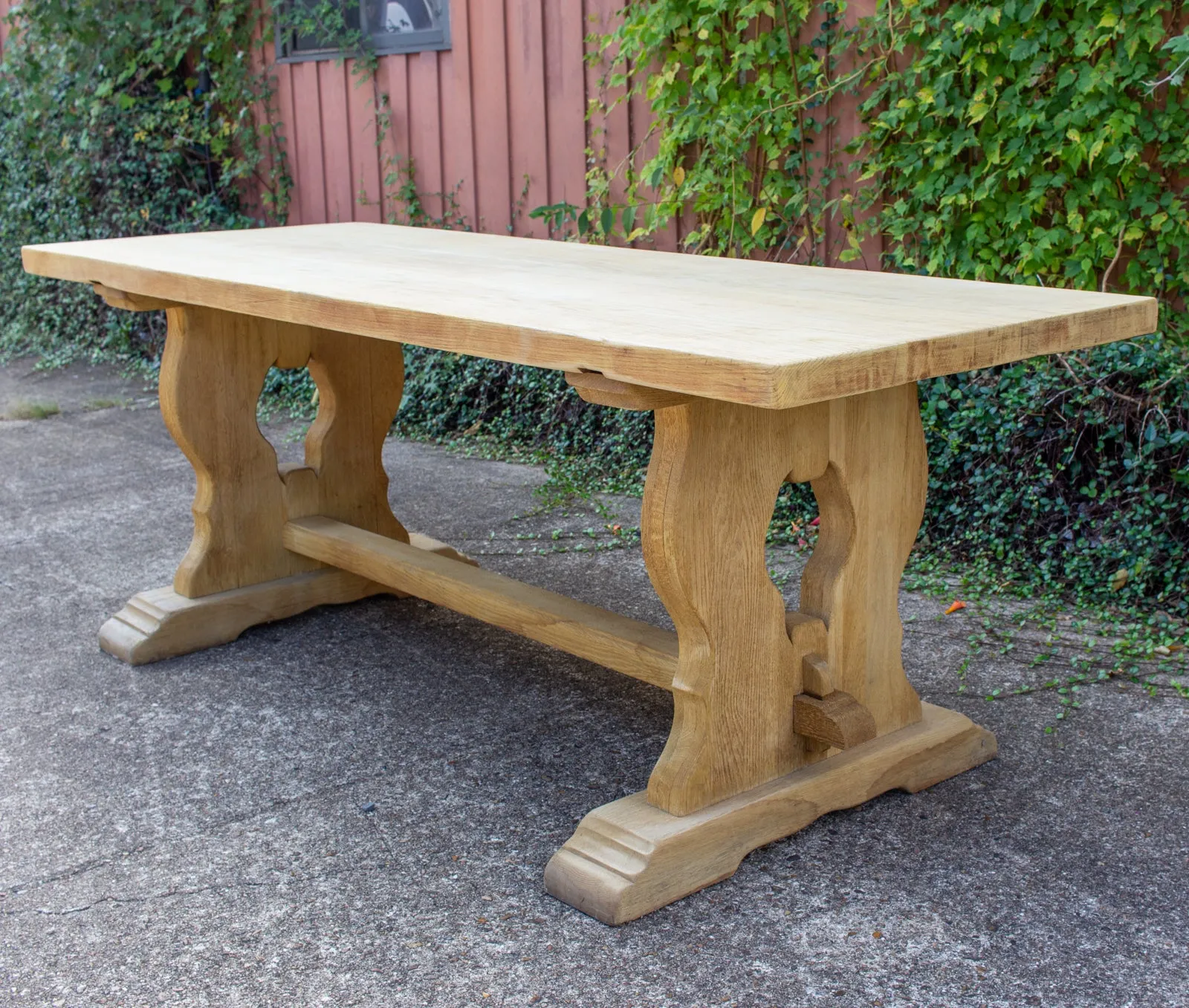 Antique Stripped French Oak Trestle Style Farm Table