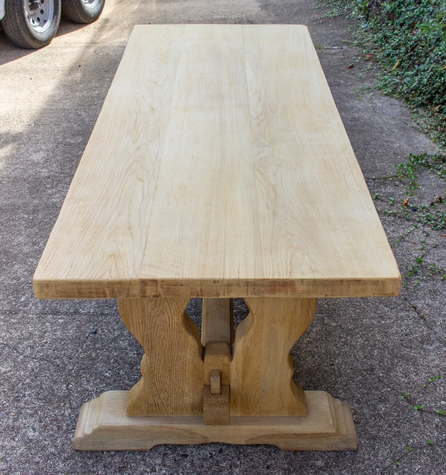 Antique Stripped French Oak Trestle Style Farm Table