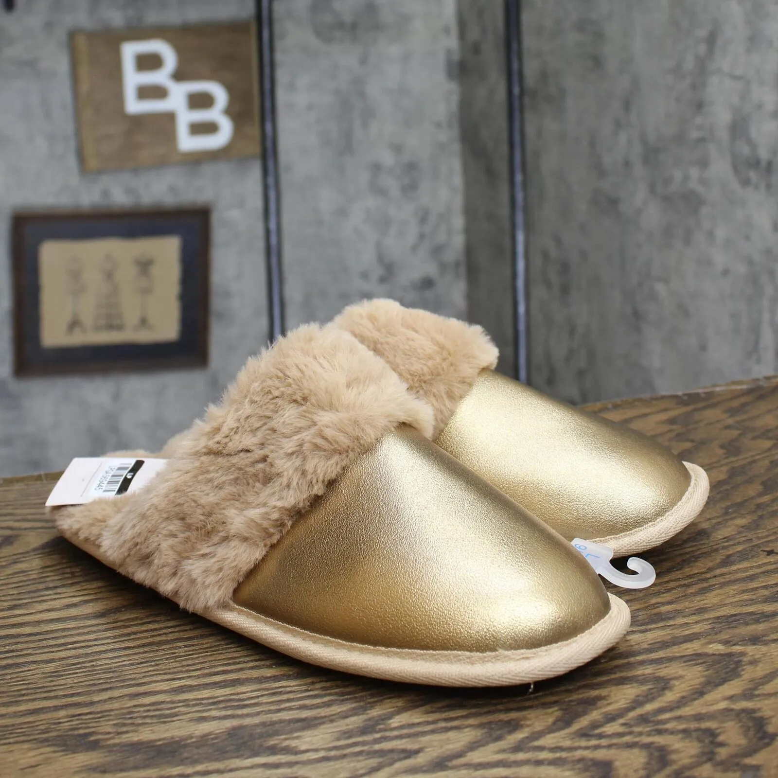 Auden Womens Rae Metallic Scuff Slippers 91639256 Tan Brown L (9/10)
