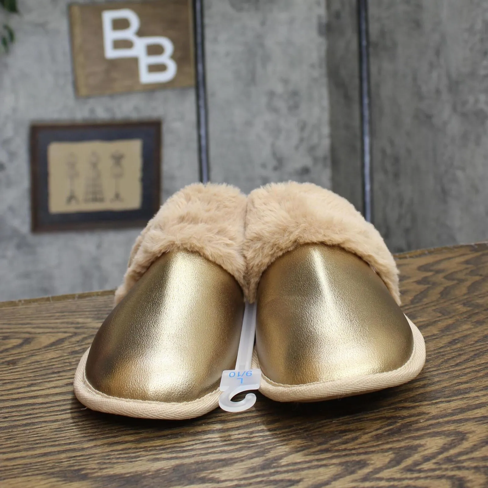 Auden Womens Rae Metallic Scuff Slippers 91639256 Tan Brown L (9/10)