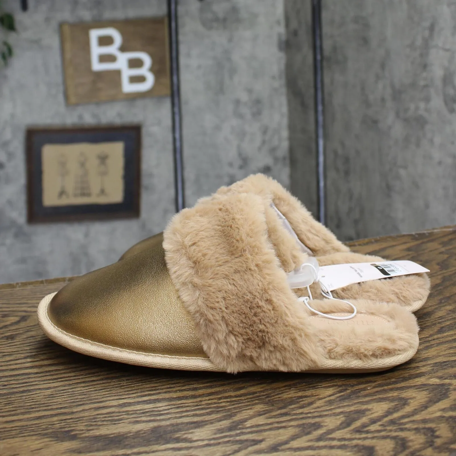 Auden Womens Rae Metallic Scuff Slippers 91639256 Tan Brown L (9/10)