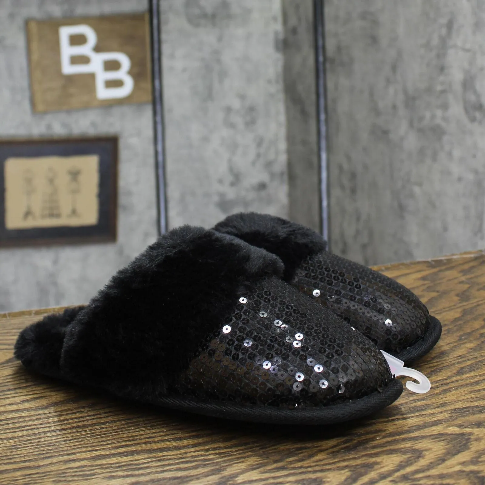 Auden Womens Rae Sequin Scuff Slippers 91639271 Black M (7/8)