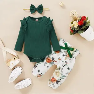 Baby Girls Ruffle Long Sleeve Vest & Floral Trousers