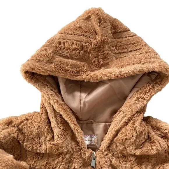 Band of the Free Angel Faux Fur Full Zip Hooded Jacket Lined in Butterscotch