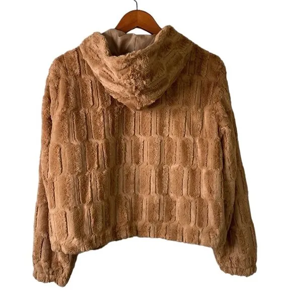 Band of the Free Angel Faux Fur Full Zip Hooded Jacket Lined in Butterscotch