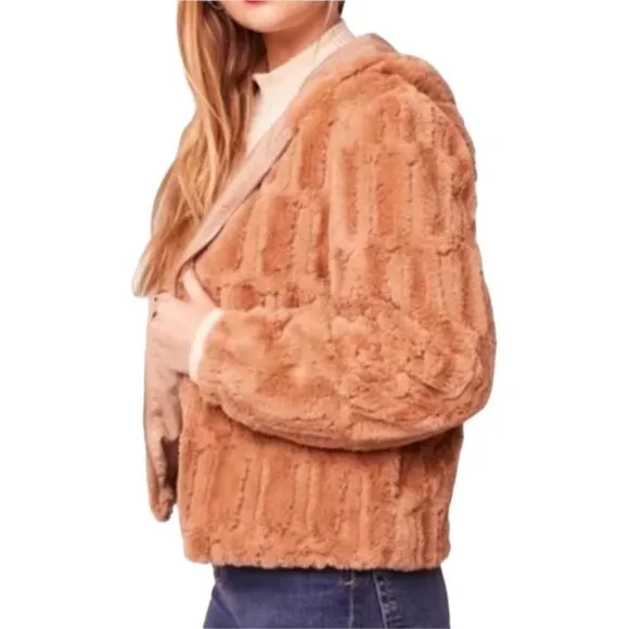 Band of the Free Angel Faux Fur Full Zip Hooded Jacket Lined in Butterscotch