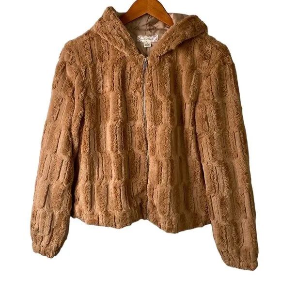 Band of the Free Angel Faux Fur Full Zip Hooded Jacket Lined in Butterscotch