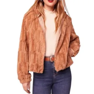 Band of the Free Angel Faux Fur Full Zip Hooded Jacket Lined in Butterscotch