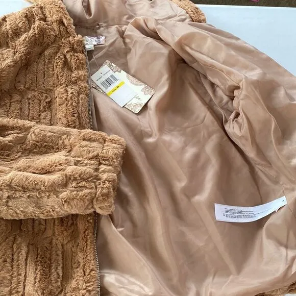 Band of the Free Angel Faux Fur Full Zip Hooded Jacket Lined in Butterscotch