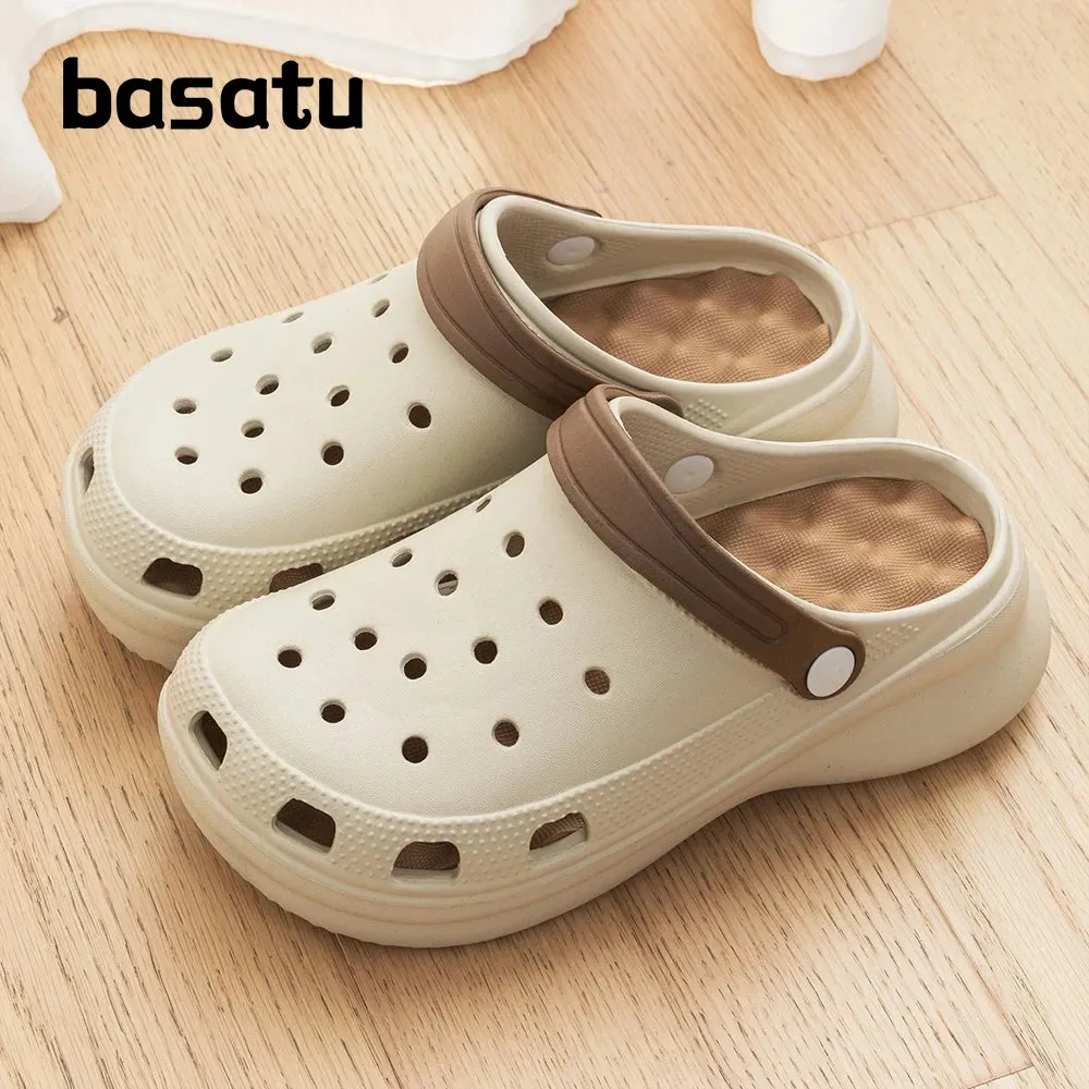 BASATU Women's Shoes Summer Thick Sole Anti Slip Fashion Beach Sandals EVA Slippers Closed Toe Outdoor Men's Clog Sandals