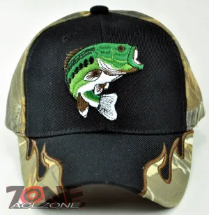 BASS FISHING OUTDOOR SPORTS S. FLAME CAP HAT BLACK CAMO