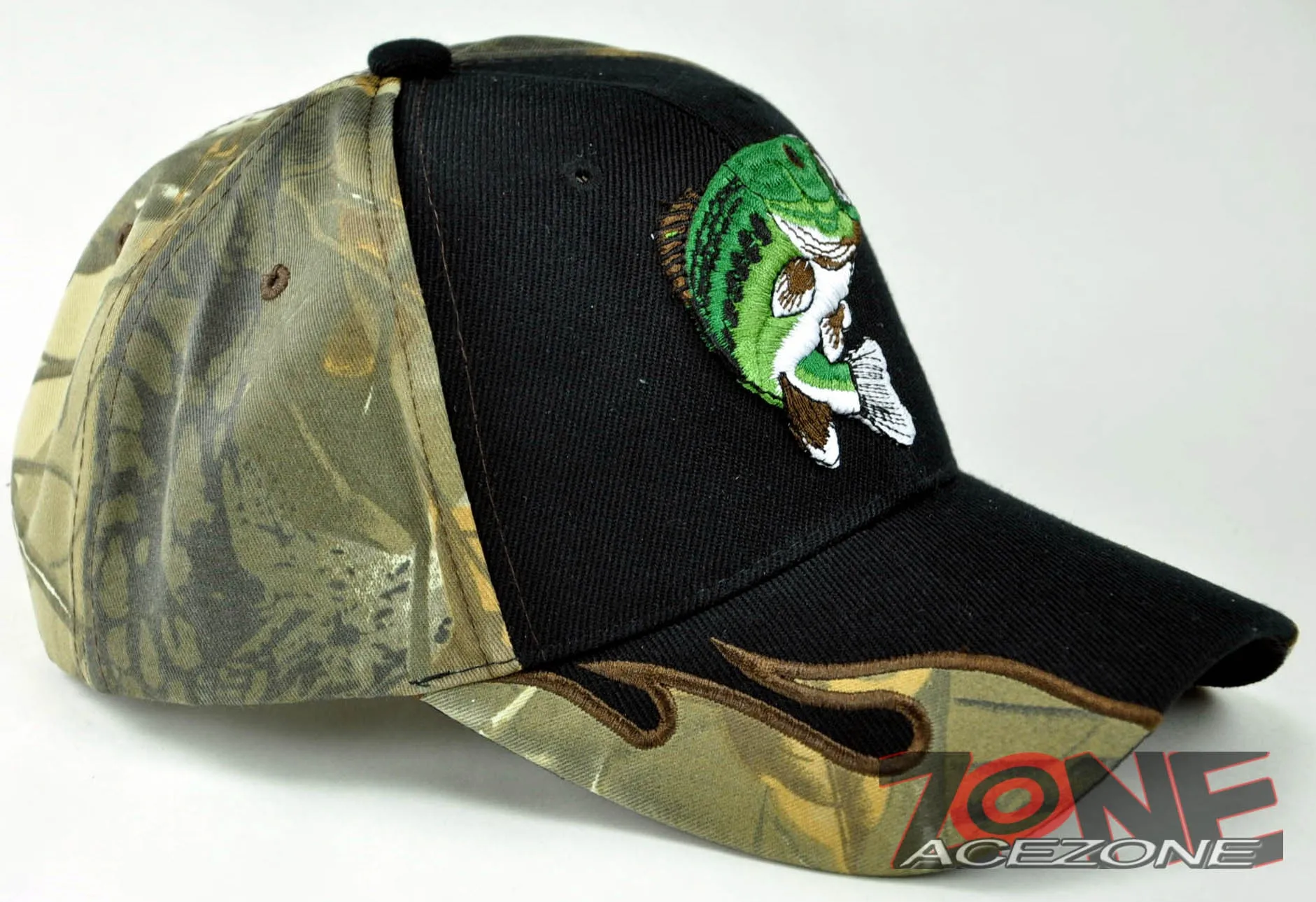 BASS FISHING OUTDOOR SPORTS S. FLAME CAP HAT BLACK CAMO