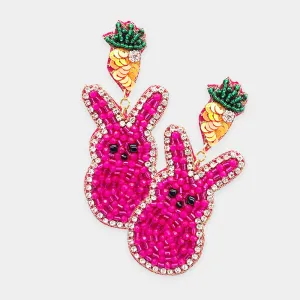 Beaded Spring Easter Bunny Dangle Earrings with Carrot