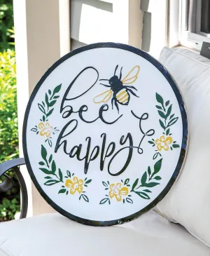 Bee Happy Distressed Enamel Sign