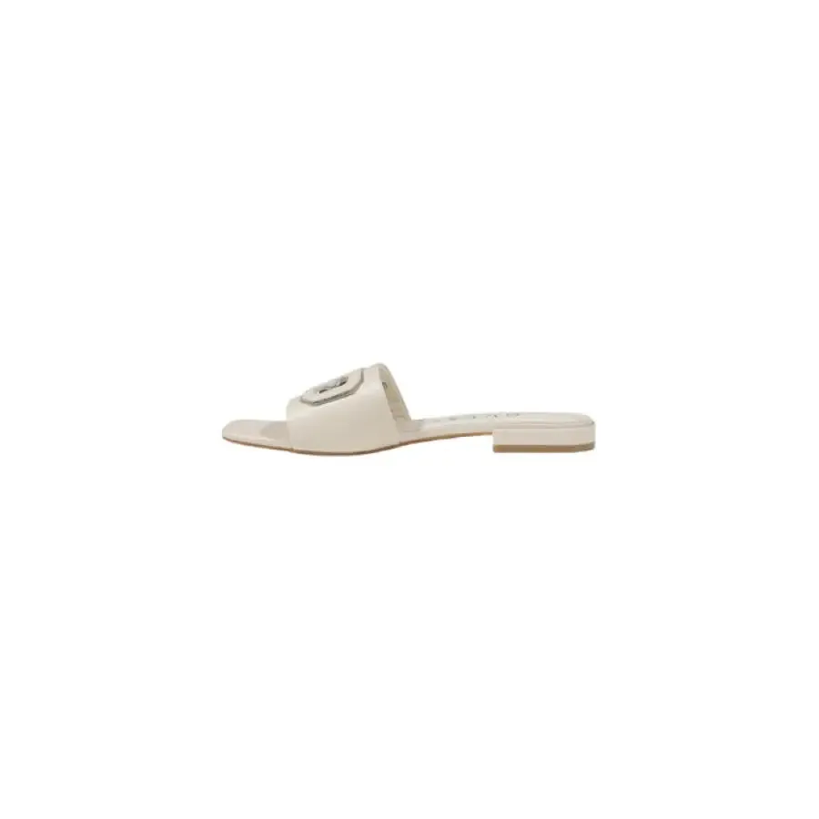 Beige Slide Sandal with Logo