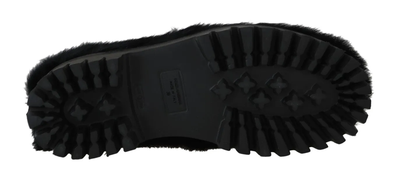 Black Lapin Fur Slippers Loafers