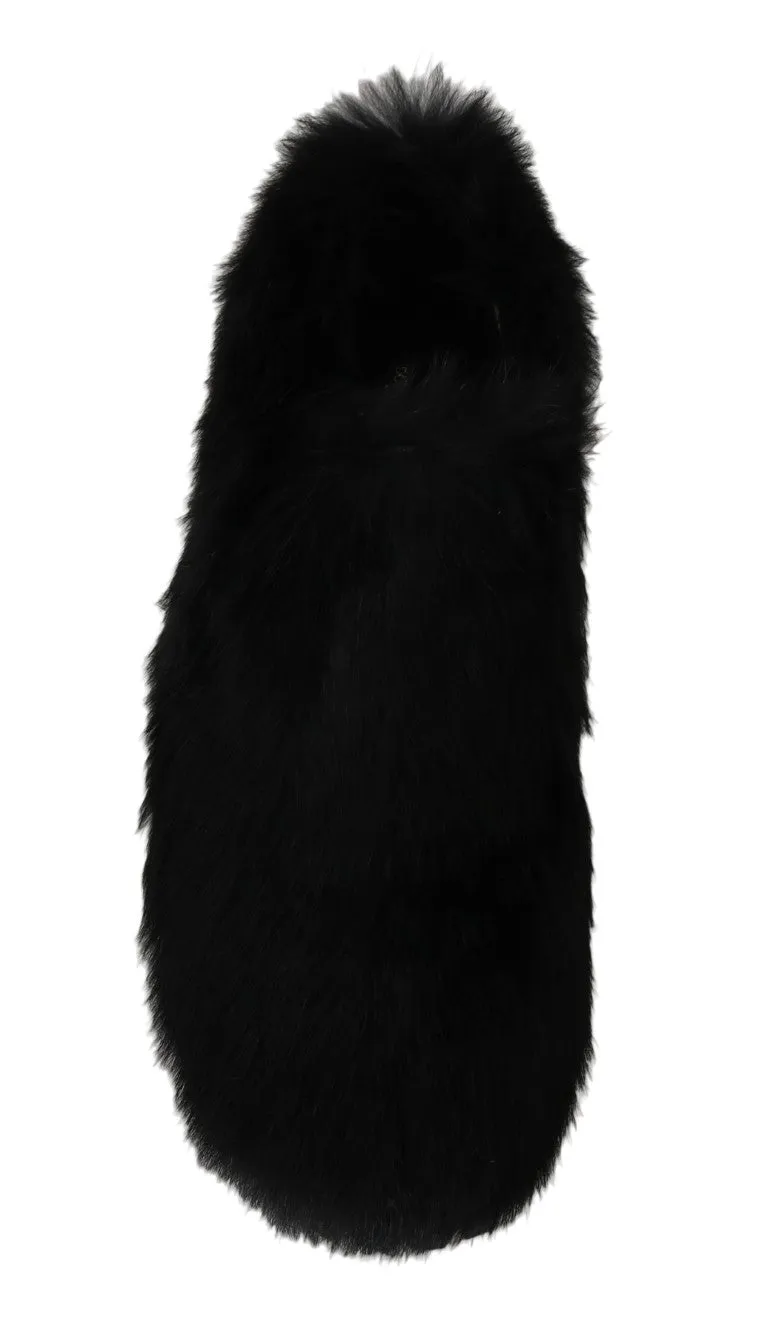 Black Lapin Fur Slippers Loafers