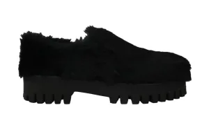 Black Lapin Fur Slippers Loafers