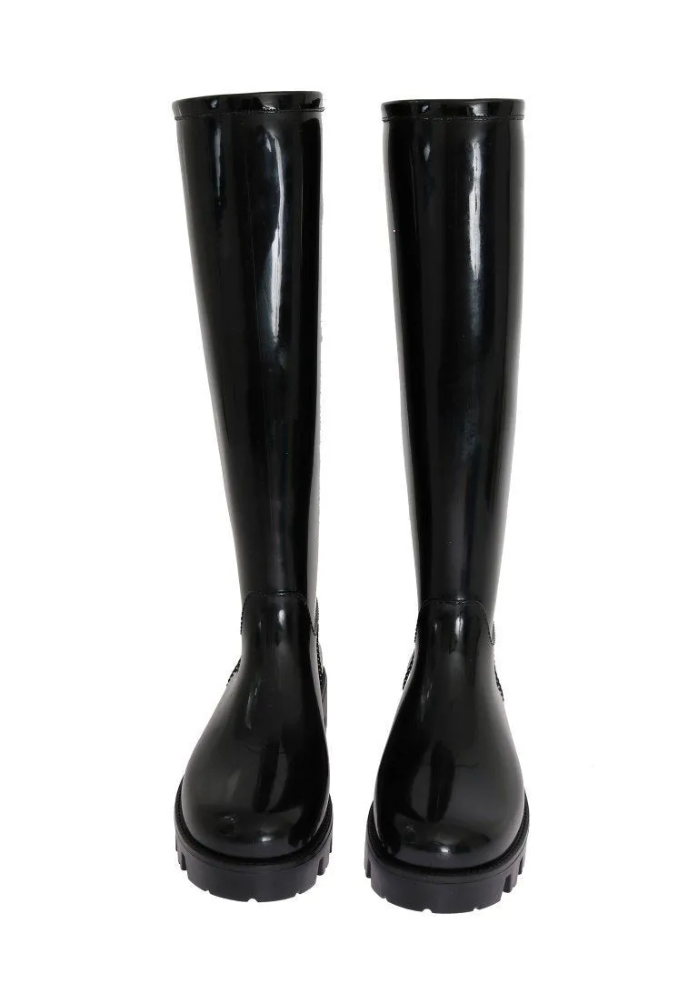Black Rubber Rain Knee Boots