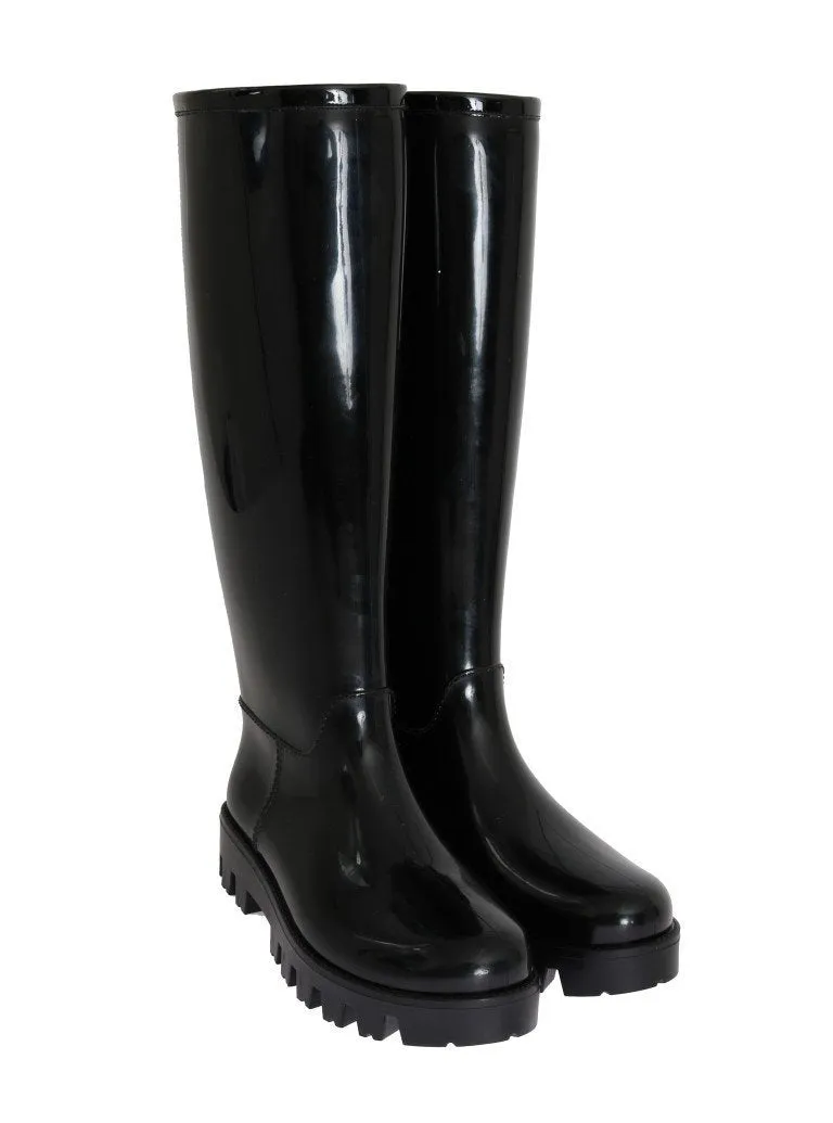 Black Rubber Rain Knee Boots