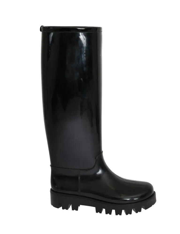 Black Rubber Rain Knee Boots