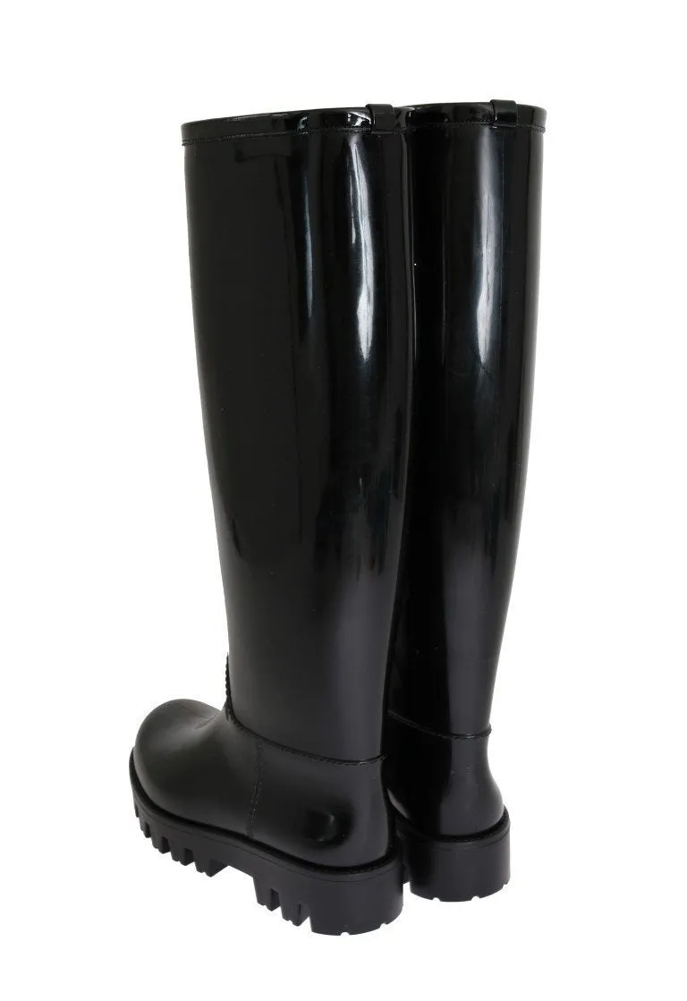 Black Rubber Rain Knee Boots