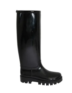 Black Rubber Rain Knee Boots