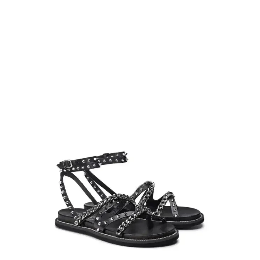 Black Studded Sandal with Ankle Strap