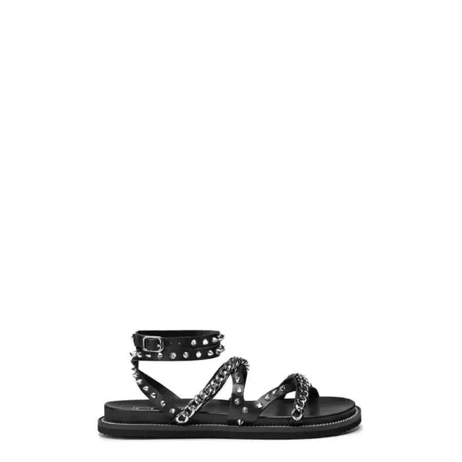 Black Studded Sandal with Ankle Strap