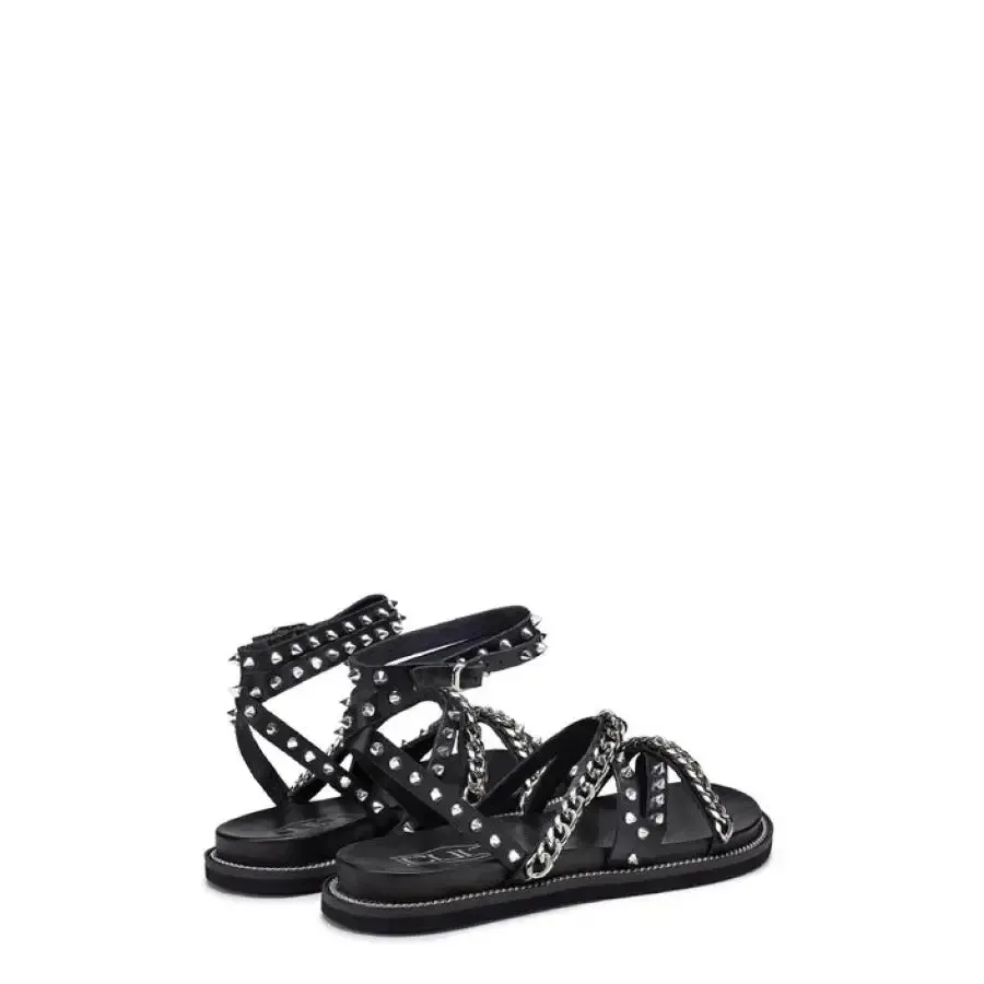 Black Studded Sandal with Ankle Strap