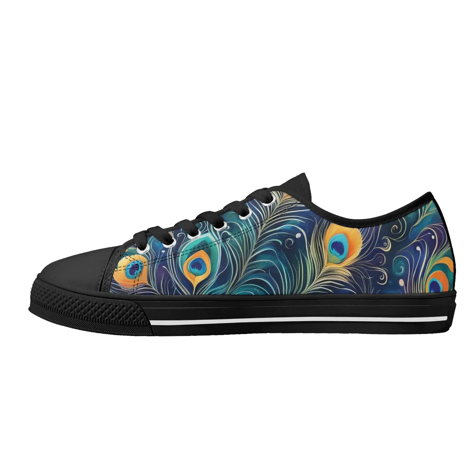 Blue Peacock Feathers Womens Rubber Low Top Sneakers