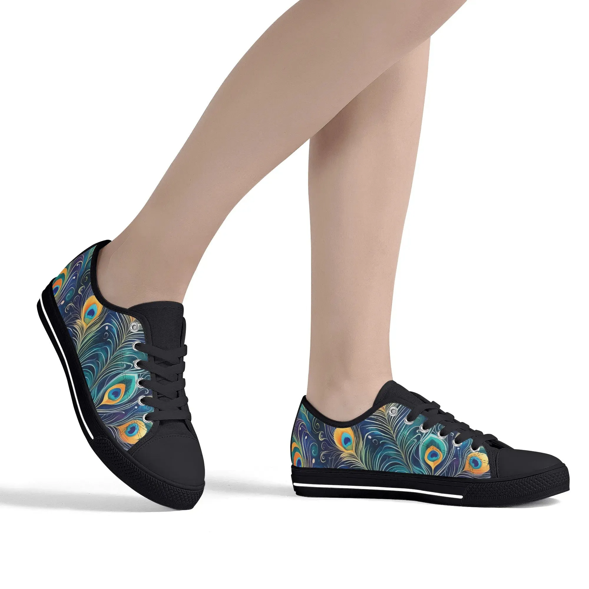 Blue Peacock Feathers Womens Rubber Low Top Sneakers