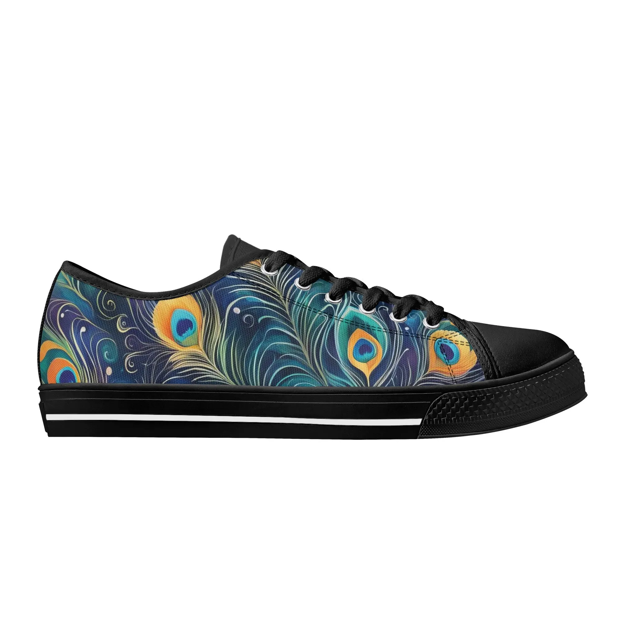 Blue Peacock Feathers Womens Rubber Low Top Sneakers