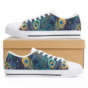 Blue Peacock Feathers Womens Rubber Low Top Sneakers