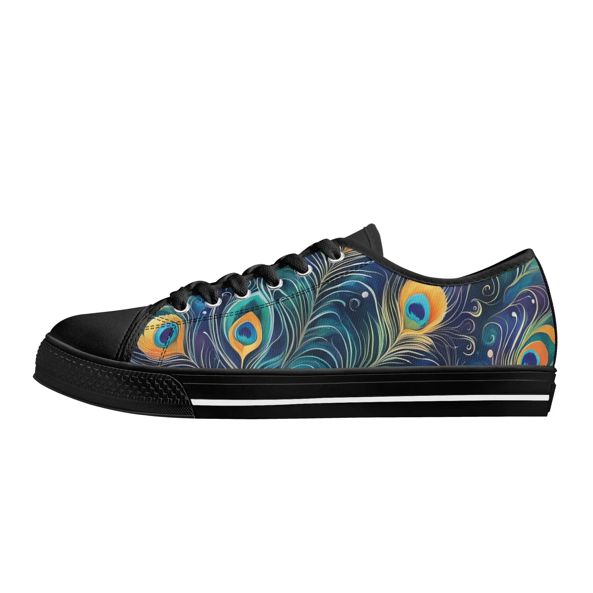 Blue Peacock Feathers Womens Rubber Low Top Sneakers