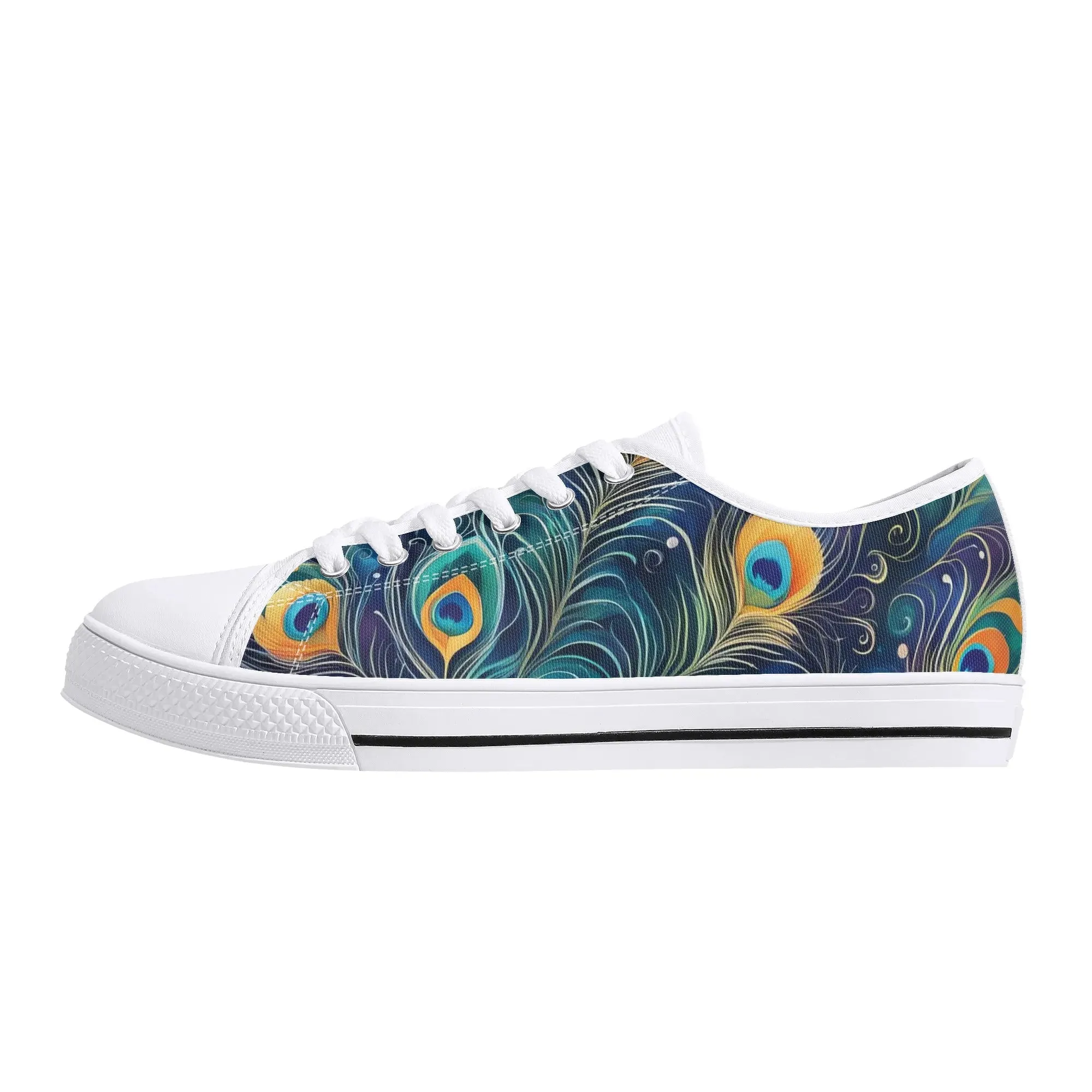 Blue Peacock Feathers Womens Rubber Low Top Sneakers