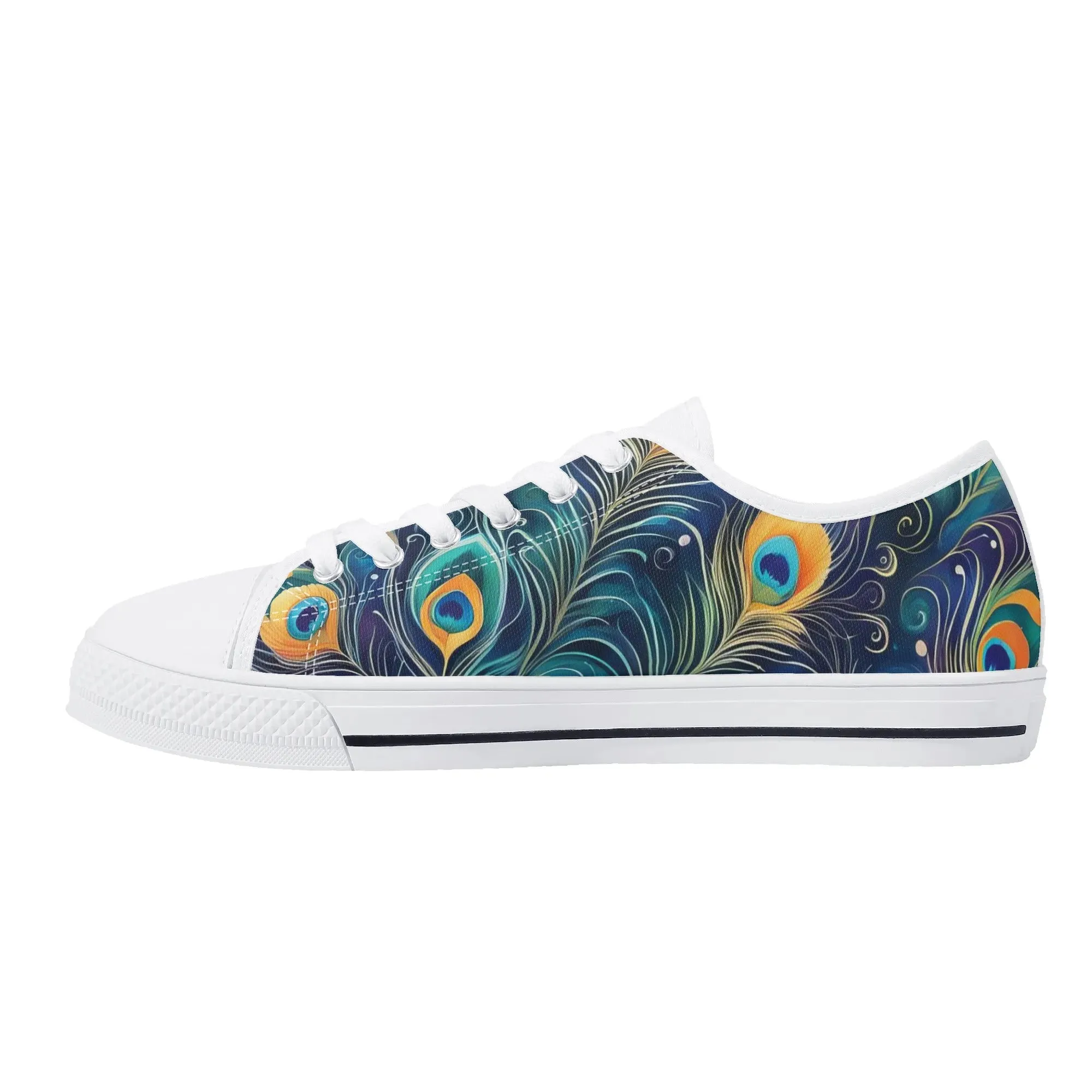 Blue Peacock Feathers Womens Rubber Low Top Sneakers