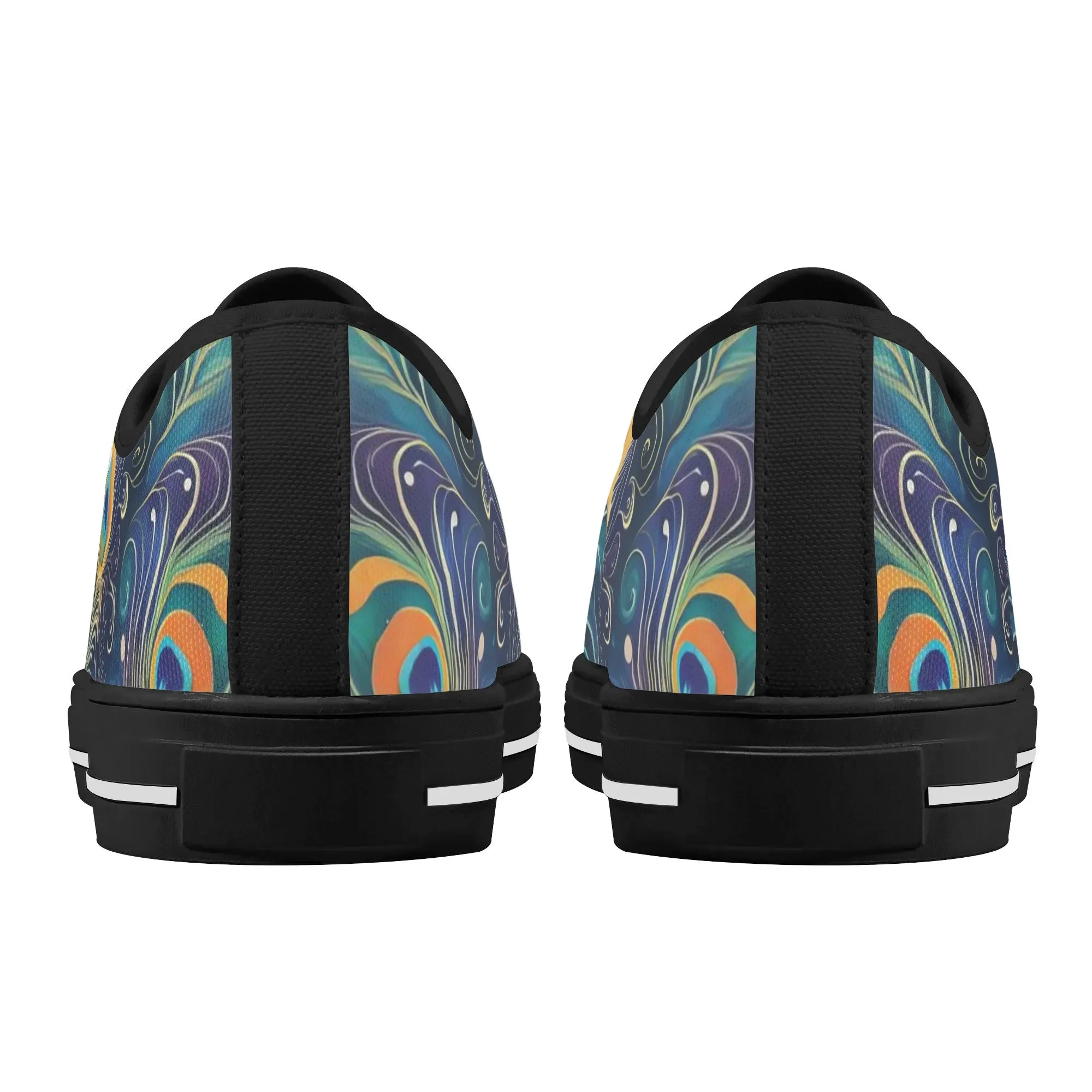Blue Peacock Feathers Womens Rubber Low Top Sneakers