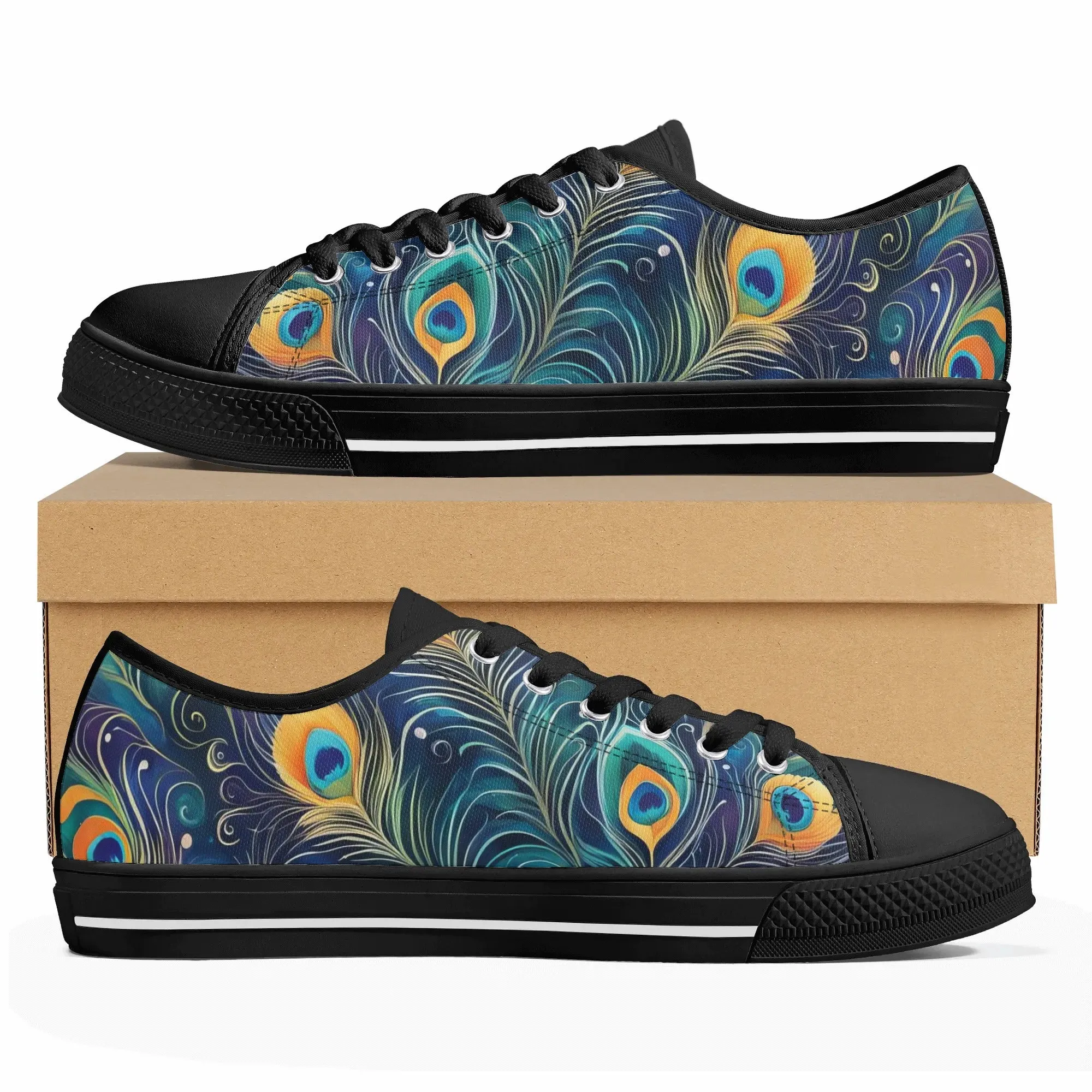 Blue Peacock Feathers Womens Rubber Low Top Sneakers