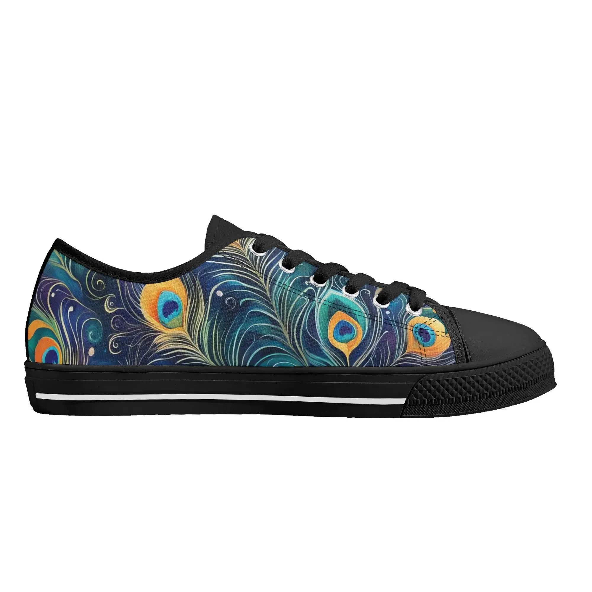 Blue Peacock Feathers Womens Rubber Low Top Sneakers