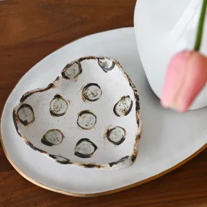 Blue Polkadot Heart Dish