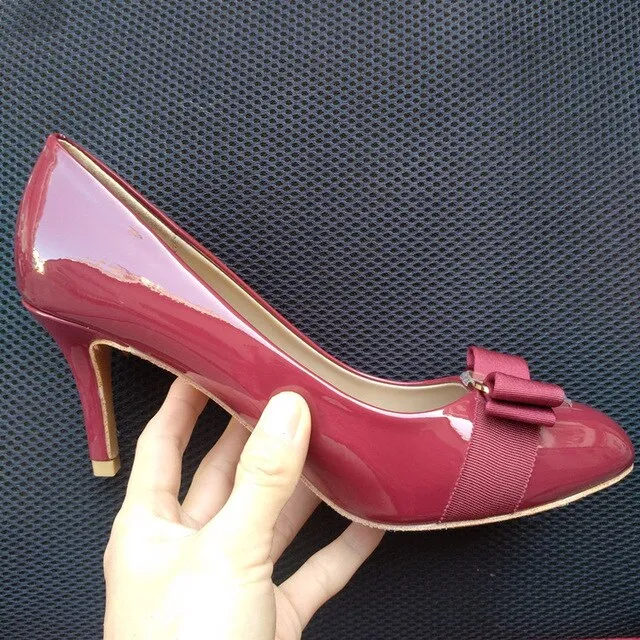 Bowknot Classic Black Patent Leather High Heels Shoes Woman Pumps Basic 2021 Bowknot Work Shoes Fashion Party Sexy Women Shoes