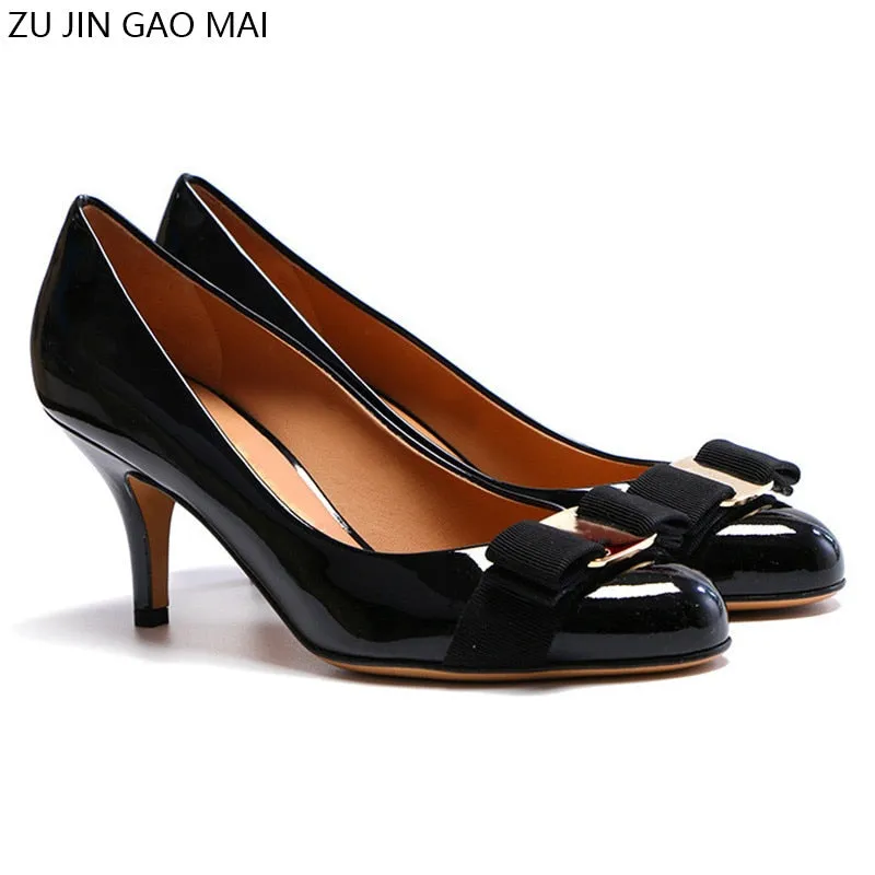 Bowknot Classic Black Patent Leather High Heels Shoes Woman Pumps Basic 2021 Bowknot Work Shoes Fashion Party Sexy Women Shoes