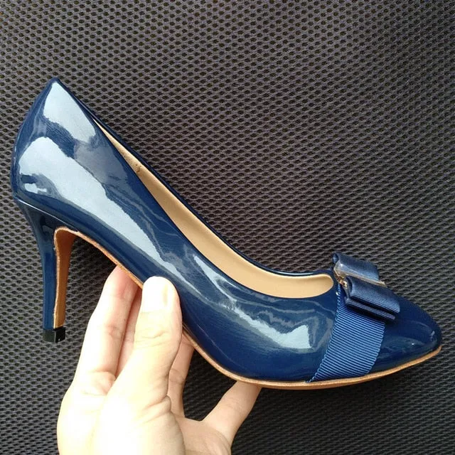 Bowknot Classic Black Patent Leather High Heels Shoes Woman Pumps Basic 2021 Bowknot Work Shoes Fashion Party Sexy Women Shoes