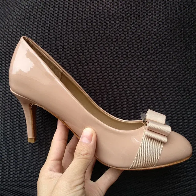 Bowknot Classic Black Patent Leather High Heels Shoes Woman Pumps Basic 2021 Bowknot Work Shoes Fashion Party Sexy Women Shoes
