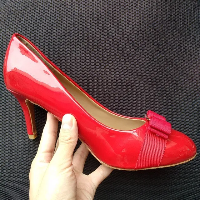 Bowknot Classic Black Patent Leather High Heels Shoes Woman Pumps Basic 2021 Bowknot Work Shoes Fashion Party Sexy Women Shoes