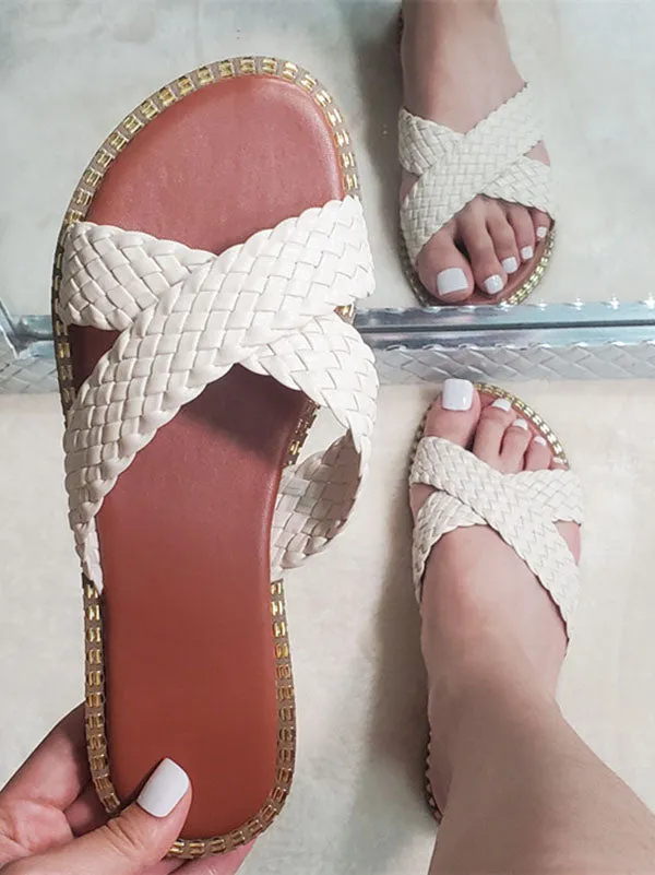 Braided Crossed Straps Flat Slides
