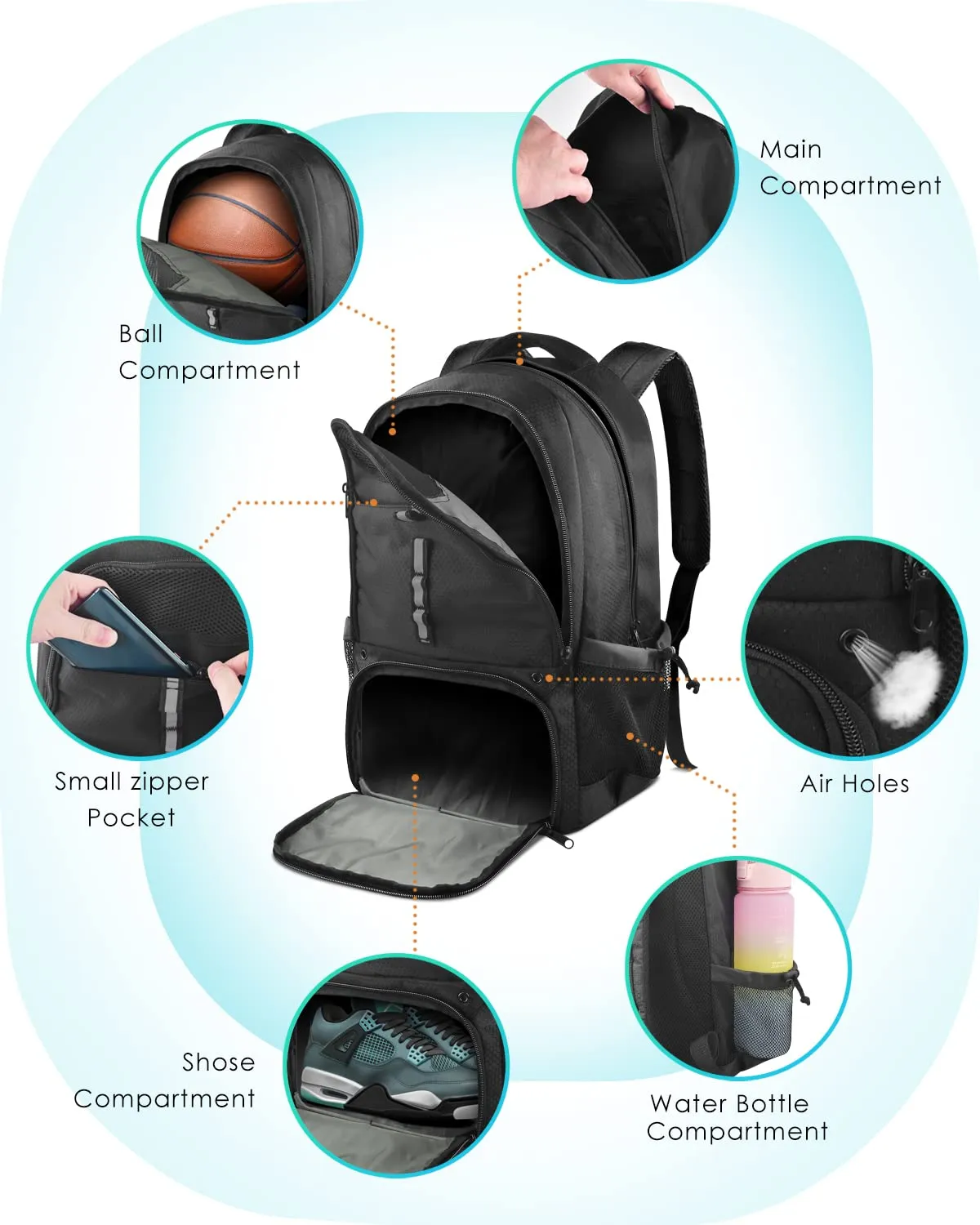 BROTOU Basketball Backpack with Shoes Compartment for Soccerball Basketball Volleyball